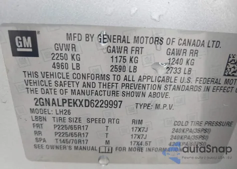 2013 Chevrolet Equinox 2Lt из США, поврежденный, VIN 2GNALPEKXD6229997